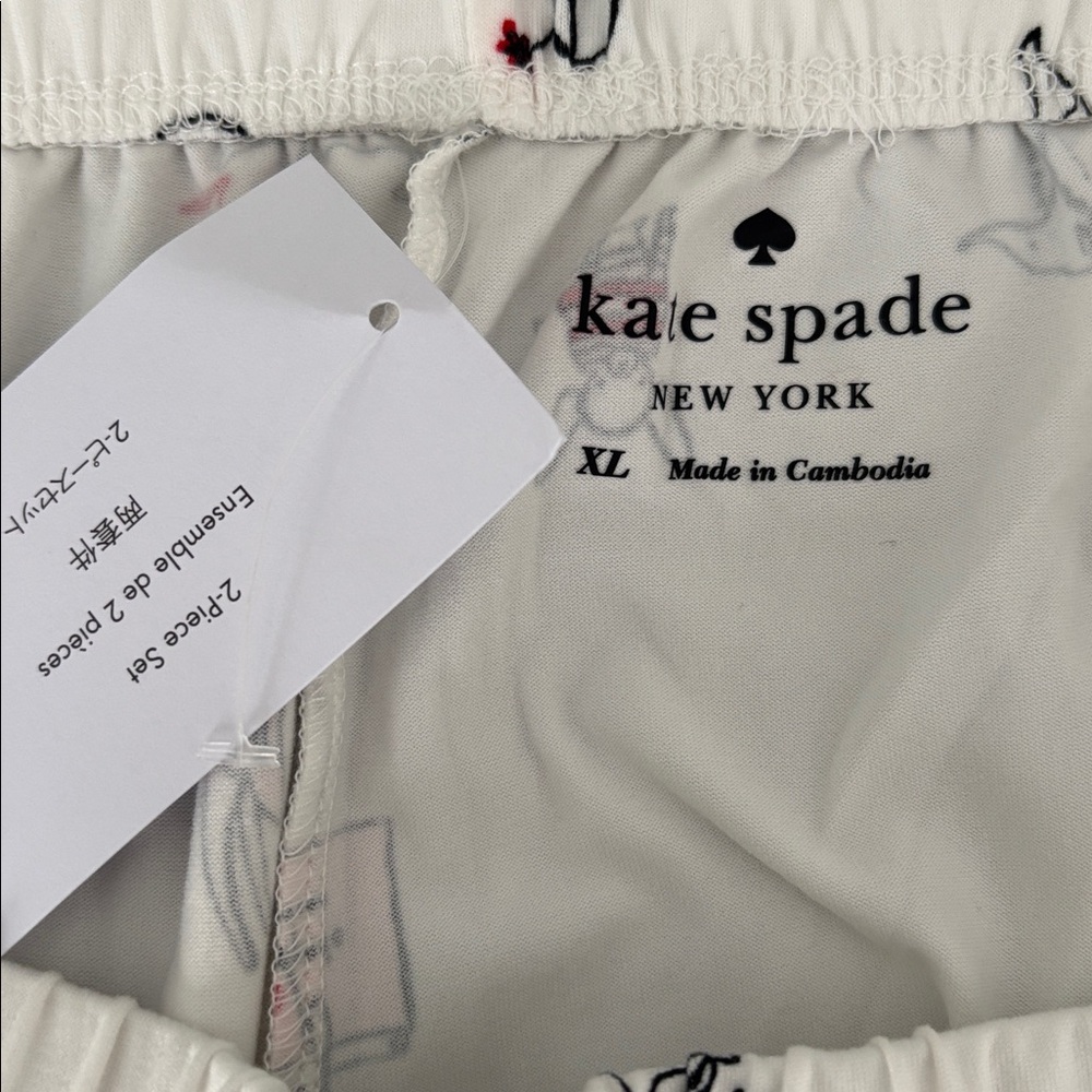 NWT Kate Spade Dog Print Long Sleeve Pajamas Cream, Black and Red Size XL Preppy - Picture 12 of 14
